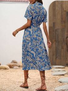 SHEIN LUNE All-Over Print Randomly Cut Shirt Dress Maxi Women Outfit