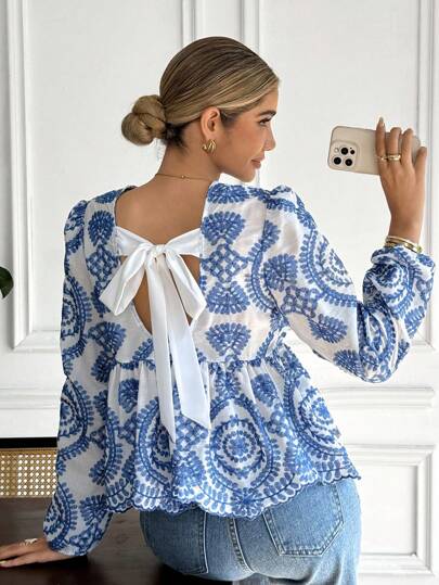 Serisse Blusa de espalda con empuñadura bordada para uso casual / viajes