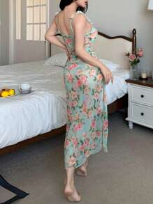 Napfluff 性感细肩带花卉网眼女式睡袍 - 彩色 - 查看 2