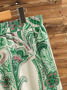 Lacomfia Áo sơ mi trơn cổ xẻ có thể điều chỉnh tay 3/4 và quần ống đứng in họa tiết thường ngày cỡ lớn cho nữ - Nhiều màu - Xem 4