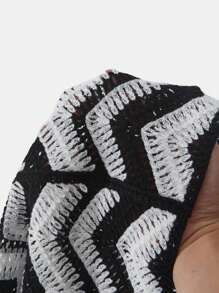 Travachic Black & White Striped Print Knotted V-Neck Casual Knit Vest,Casual & Fashion,Fall Women Clothes,Autumn Clothes,Fall Outfits Women,Minimalist, Old Money, Simple, Women's Tie Front Belt Knitwear Sweater Vest, Can Be Worn Over A T-Shirt - Black and White - View 7