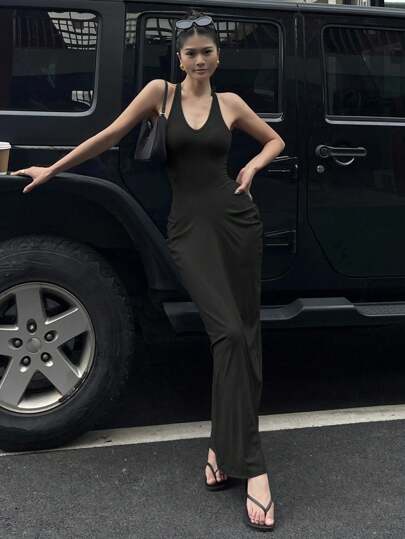 DAZY Đầm Maxi Quấn Dài Ôm Sát Cổ Chữ V Cho Nữ