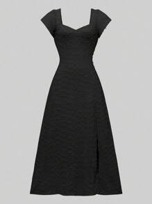xheRafferiza Vestido largo elegante y delgado de unicolor con espalda descubierta, lazo y mangas de loto con abertura alta, para vacaciones y citas en primavera/veranoxhe - Negro - Ver 2