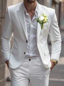 Manfinity Mode Terno de Jaqueta e Calça de Cor Sólida Simples Masculino, Traje para Festa/Negócios