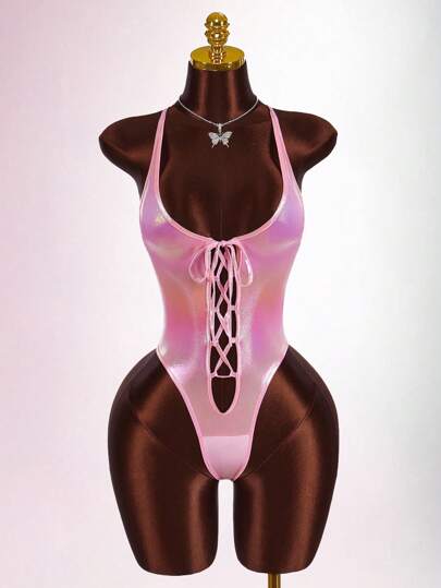 Amplova Women's Ombre Cami Sexy Criss-Cross Bodysuit Pink Bodysuit