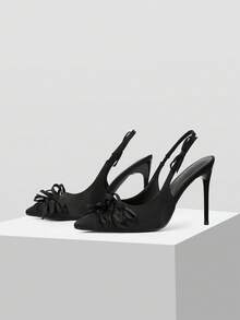 MOTF POINTED TOE BOW DETAIL HIGH HEELS - Black - View 4
