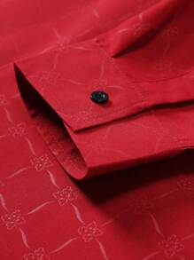 Manfinity Mode Men's Button Down Long Sleeve Slim Fit Business Formal Dress Shirt, Long Sleeve Men Shirt,Fall, Ceremony - Red - View 5