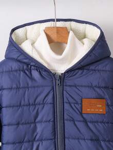 SHEIN 男童休闲加厚连帽拉链派克大衣，带保暖内衬，适合上学、花园、海滩、生日、春季、夏季、秋季、冬季穿着，男童冬季外套，男童秋冬夹克，男童连帽冬季外套 - 寶藍色 - 查看 5