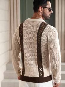 Manfinity Homme Áo len dệt kim khoét lỗ màu tương phản dành cho nam, Thu Đông - Nhiều màu - Xem 2