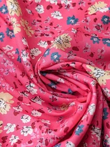 SHEIN LUNE 女式碎花常规版型度假/休闲/通勤荷叶边袖衬衫 - 玫紅色 - 查看 5