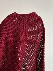 SHEIN Unity Women Solid Sheer Neck Fitted Vacation Sweater Vest - Burgundy - View 5