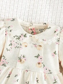 SHEIN 1 新生儿公主领蝴蝶结前襟连衣裙 婴儿/幼儿女孩 - 米色 - 查看 7