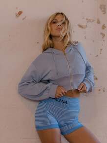 Aralina Leisurewear 夏季 Y2K 前拉链收腰连帽运动衫，配有双拉链 斯德哥尔摩风格机场