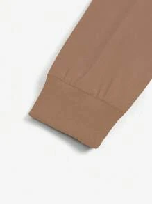 TaskEZ Solid Color Multi-Pocket Long Sleeve Scrub Uniform Jacket - Khaki - View 5