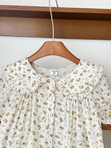 SHEIN 年轻女孩法式优雅橙色碎花领雪纺夏装 - 彩色 - 查看 5