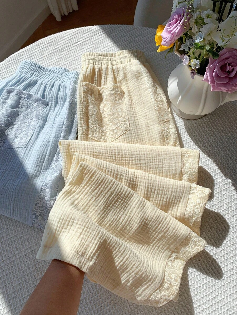 Comfortcana Quần dài thêu vá màu trơn thường ngày cho nữ - Nhiều màu - Xem 1