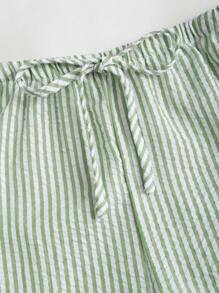 Sweetra 欧美新款夏季粉色条纹系带纯色直筒裤两件套百搭街头风女装 - 軍綠色 - 查看 7