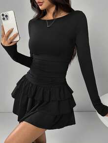 SHEIN PETITE CURVE Đầm dự tiệc tay dài màu đen cỡ lớn - màu đen - Xem 6