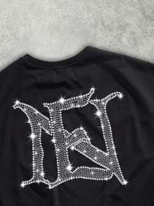 Manfinity ZONE917 Camiseta de tirantes de estilo casual y urbano con logo de marca y cristales, color negro