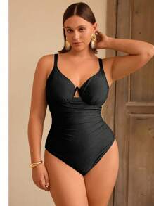 Swim Chiccia Đồ bơi một mảnh vải đặc biệt màu trơn cỡ lớn cho nữ - màu đen - Xem 1