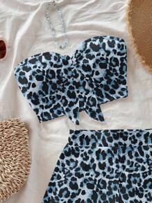 Soleia 性感蓝色豹纹复古休闲度假风格性感风格可爱 Y2K Coconutgirl 波西米亚度假波西米亚音乐节适合夏季女士 2 件套 - 彩色 - 查看 3
