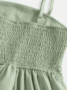 Tween 女童编织纯色泡泡褶双层连衣裙休闲吊带法式仙女裙，度假