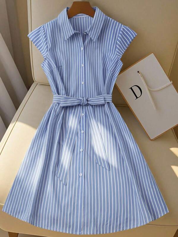 Regalyn Plus Size Women Sleeveless Striped Simple Versatile Dress