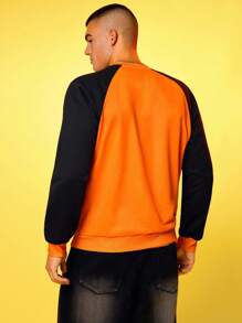 Cheetos X SHEIN Men's Color Block Letter Graphic Crew Neck Long Sleeve Pullover Sweatshirt - Orange - View 2