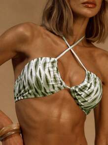 Musera Resort Print Tie Crossover Bikini Top For Ibiza, Holiday, Spring, Summer, Vacation, Beach, Swimwear Abstract Print - Multicolor - View 5