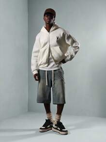 PLAYBOY X SUMWON Sudadera con capucha con cremallera completa, ropa urbana con logo de conejito, informal y cálida para otoño e invierno - Blanco - Ver 3