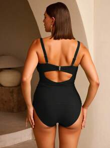 Swim Chiccia Đồ bơi một mảnh vải đặc biệt màu trơn cỡ lớn cho nữ - màu đen - Xem 2