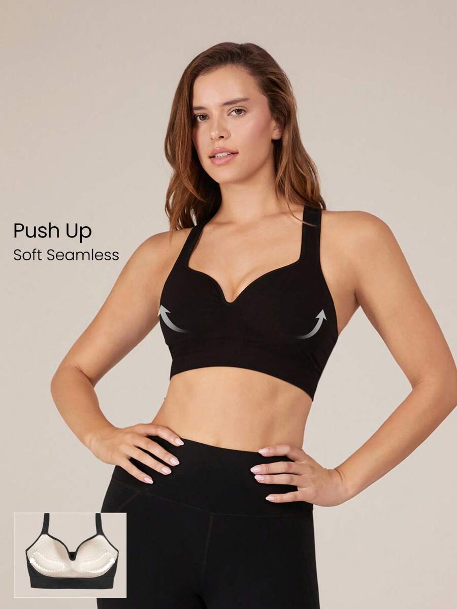 GLOWMODE Seamless Solid Straps Skinny Sports Bra Soft Gym - Black - View 1