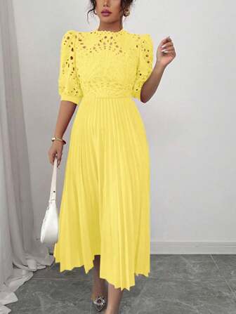 Rafferiza Elegant volangklänning med broderade puffärmar för kvinnor