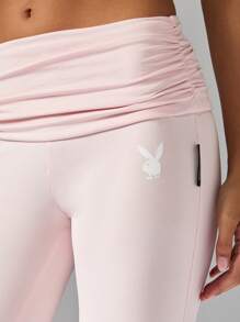 Missguided x Playboy Pantalones acampanados de cintura alta plegados, pantalones de vestir de otoño e invierno para el tiempo libre, pantalones clásicos casuales, pantalones ajustados acampanados de ocio - Rosa - Ver 4