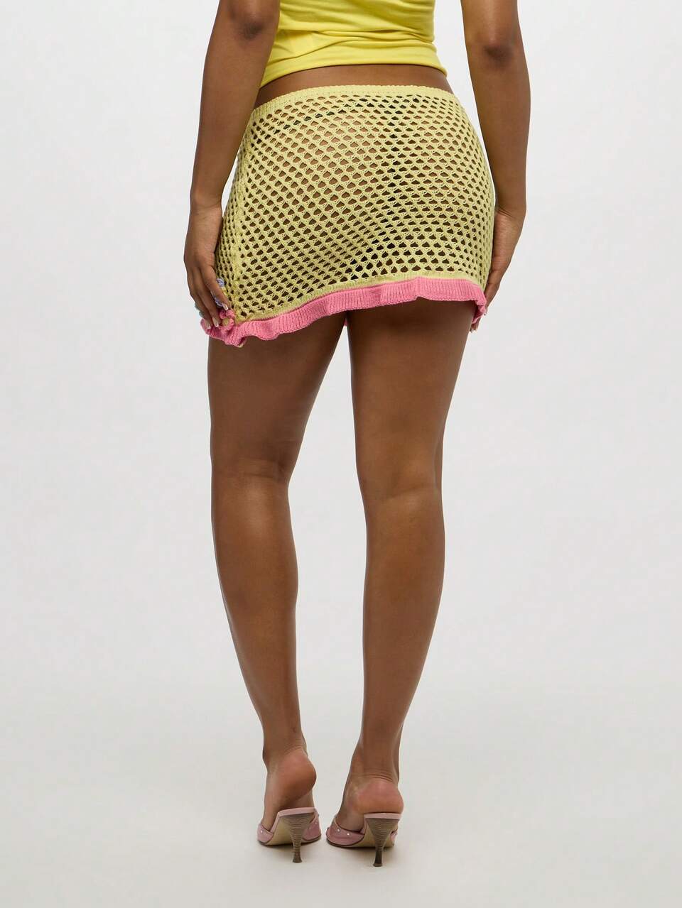 SUMWON WOMEN Crochet Knit Mini Skirt With Floral Applique And Ruffle Trim