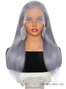 Silver Grey Color Silky Straight Lace Front Wig Human Hair 16-18 Inch Transparent Frontal For Women Pre-Plucked Hairline Halloween Costumes - SGray - View 3