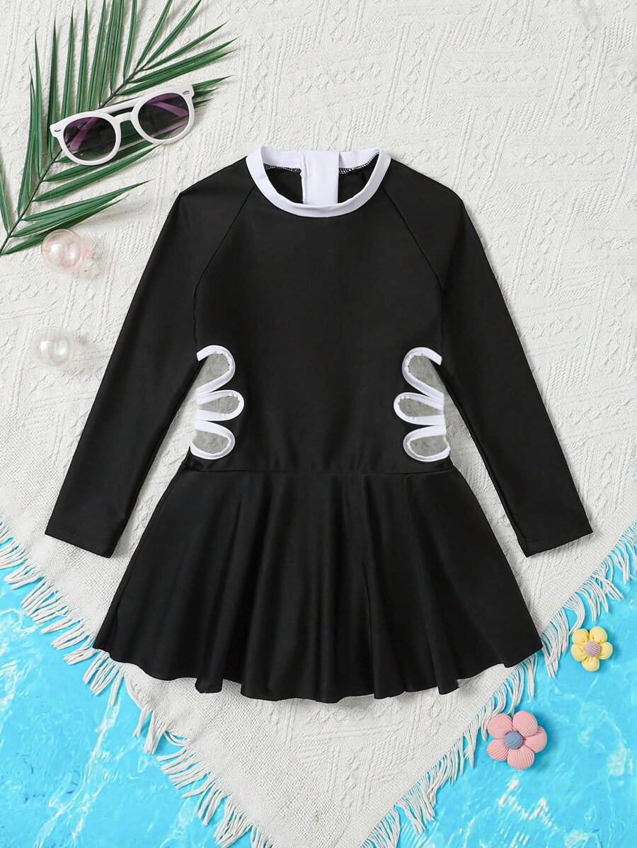 Travachic KIDS Travachic KIDS 少女碎花镂空连体泳衣 - 黑與白 - 查看 1