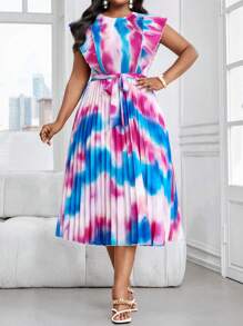 SHEIN Lady Robe élégante mi-longue à manches courtes avec ceinture, col rond, en tricot tressé, style boho, pour le bureau et la ville, tailles plus, pour l'été. Tenues d'été pour femmes, robes d'été pour femmes, tenues de bureau pour femmes, robe de vacances, vêtements pour femmes l'été - Multicolore - Voir 4