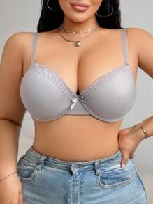 SHEIN 1 Stück Unterstützender und Push-up BH Große Größen für Damen, einfacher lässiger Bügel-BH - Grau - Übersicht 5