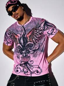 ROMWE MEN Men's Street Life Distressed Dark Rhinestone Embellished Round Neck Short Sleeve T-Shirt, Graphic Tee