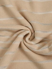 EMERY ROSE Women's Striped Round Neck Short Sleeve Casual Versatile Knit Top - Khaki - View 5