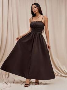 SHEIN PETITE Váy không dây màu nâu, lãng mạn và thanh lịch cho kỳ nghỉ mùa thu đông - Cà phê nâu - Xem 4