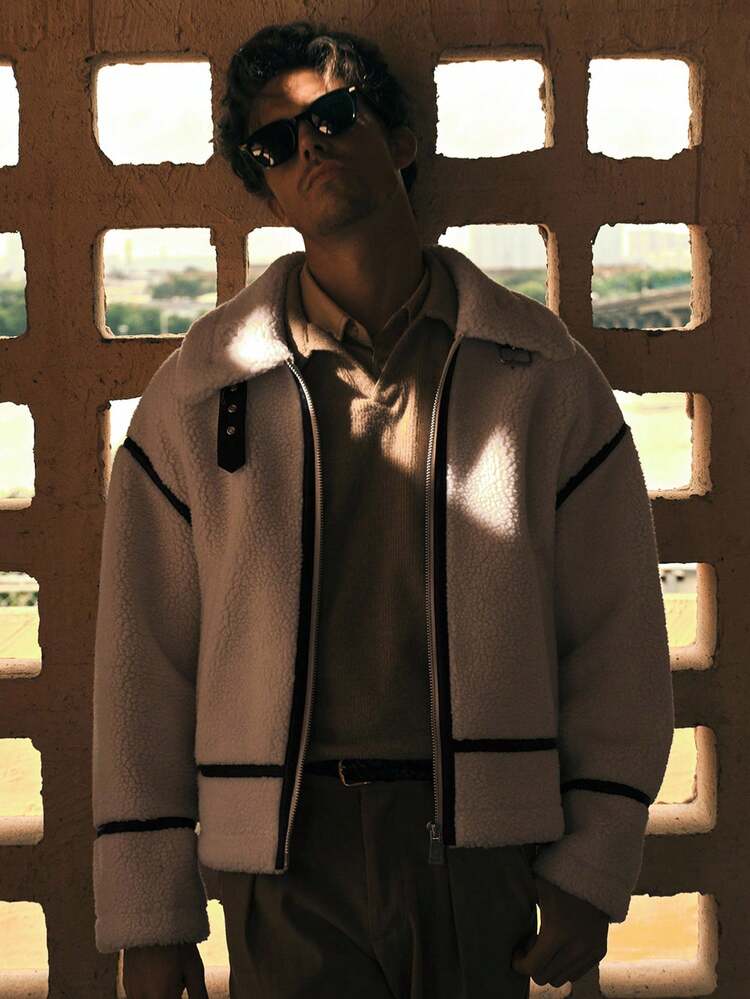 Men's Casual Street Style Sheepskin Patchwork Short Loose Fit Jacket, Autumn/Winter