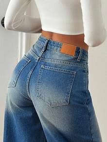 EURMUSE Quần Jeans Ống Thẳng Lưng Cao Thường Ngày Cho Nữ - Rửa trung bình - Xem 3