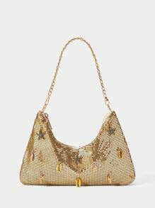 SHECARRY Bolso de hombro con cremallera y decoración de criaturas marinas para mujeres - Dorado - Ver 6