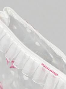 ROMWE Kawaii Bow Pattern: 401422 Transparent PVC Heart Lace Clutch Makeup Bag Coin Purse Earphone Lipstick Portable Storage Bag, Gift - White - View 6