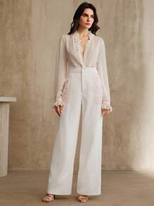 Anewsta 女式新款复古音乐节风格刺绣铆钉休闲裤 - 米色 - 查看 6