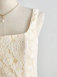 Franclia Vestido mini elegante de unicolor con encaje sin mangas para verano - Amarillo claro - Ver 4