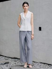 Chiquease 女士绿色休闲时尚简约设计斜襟高腰阔腿裤 - Iron Gray - 查看 3