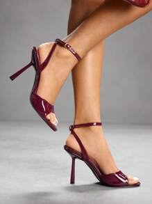 CUCCOO SZL Sandal stiletto bertali pergelangan kaki yang modis dan seksi dengan ujung persegi, cocok untuk bepergian, kencan, pesta, pernikahan, liburan, sepatu Natal, sepatu musim semi, sepatu prom, sepatu musim panas. - Burgundy - View 2